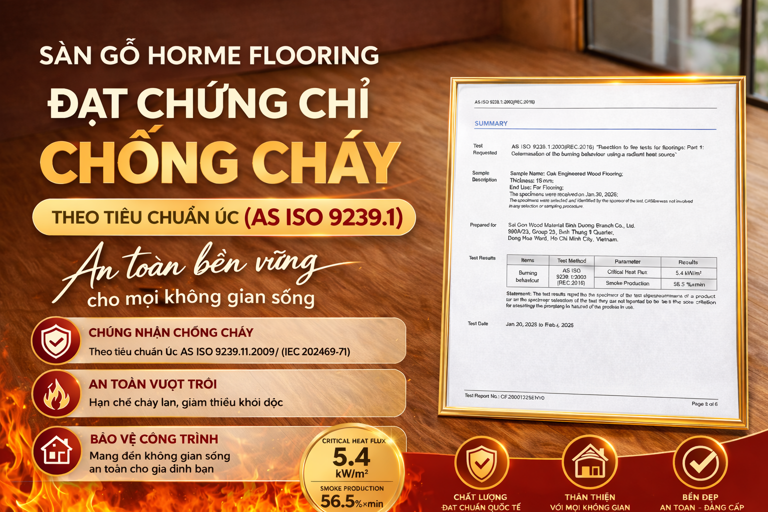 Sàn Gỗ Chống Cháy Tiêu Chuẩn Úc (AS ISO 9239.1) Cho Kiến Trúc Hiện Đại