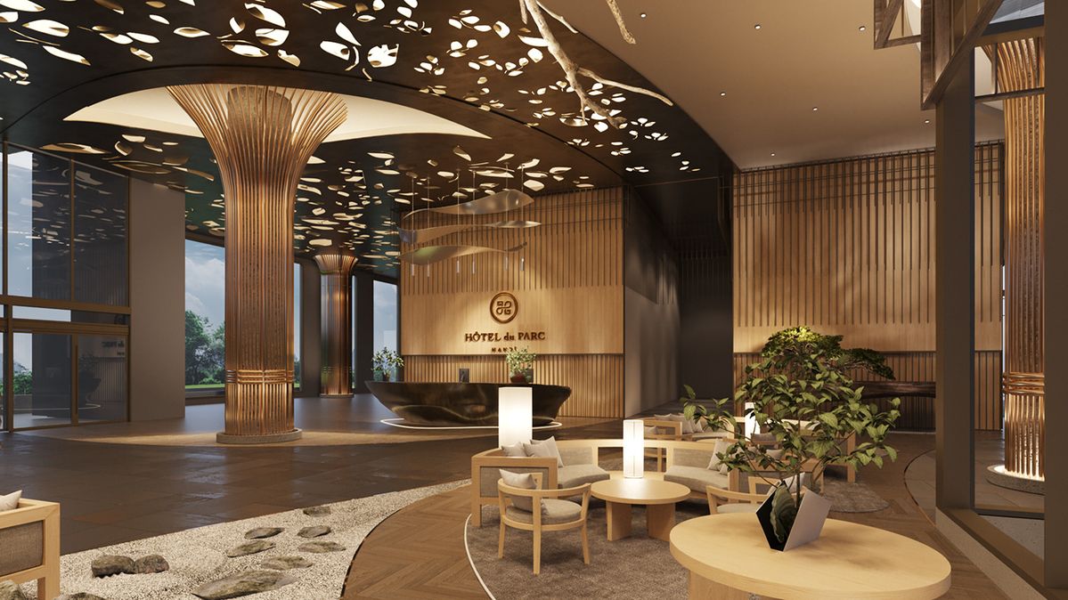 Sàn gỗ khách sạn 5 sao trong thiết kế lobby sang trọng