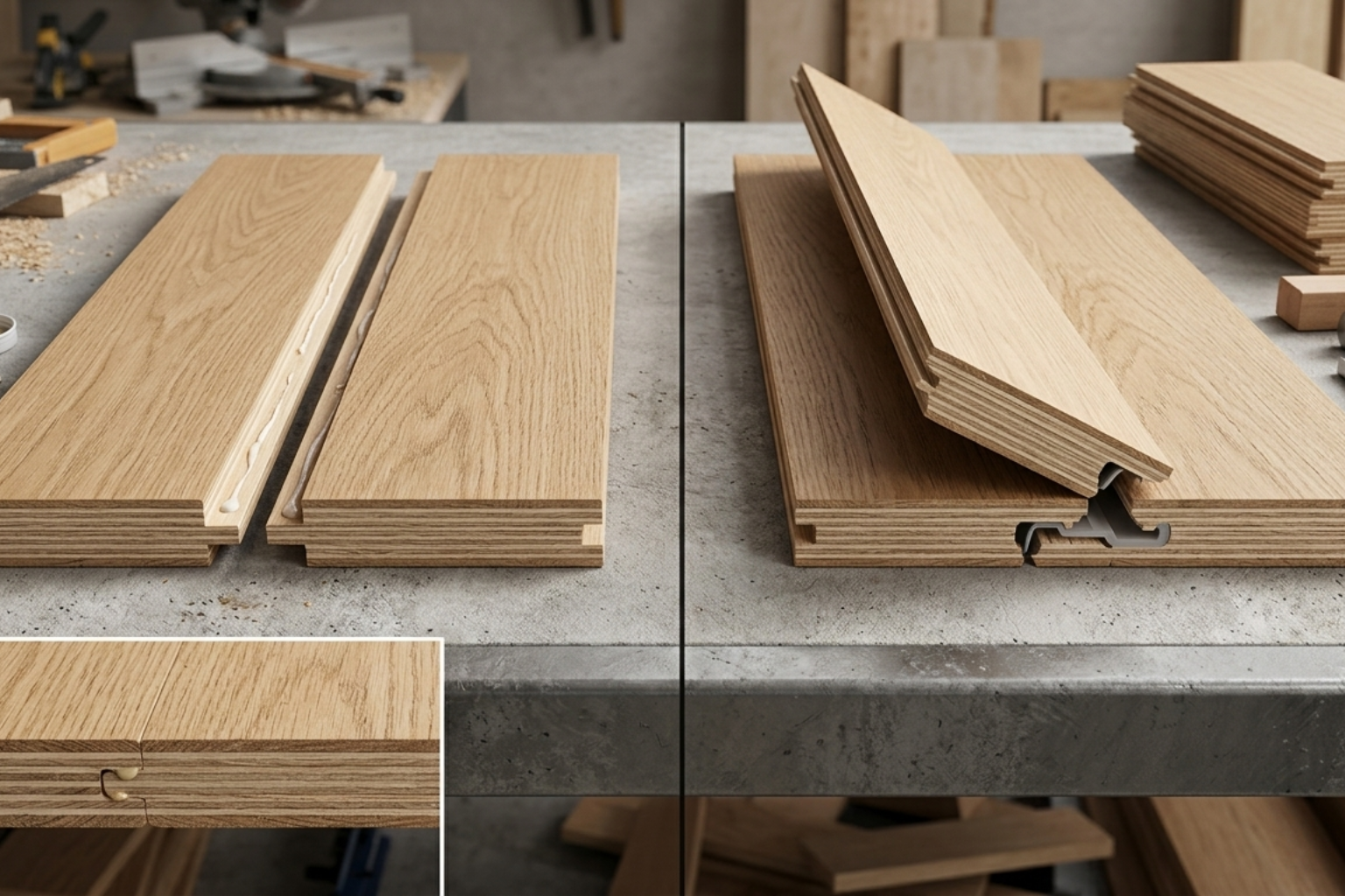 Sàn gỗ kỹ thuật Plywood mộng T&G và Click 5G: Đâu là tiêu chuẩn cho không gian cao cấp?