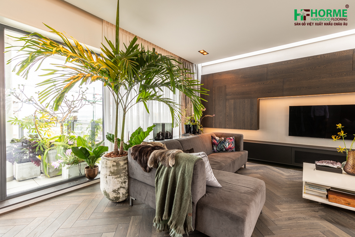 Sàn gỗ tự nhiên cao cấp trong không gian biệt thự sang trọng