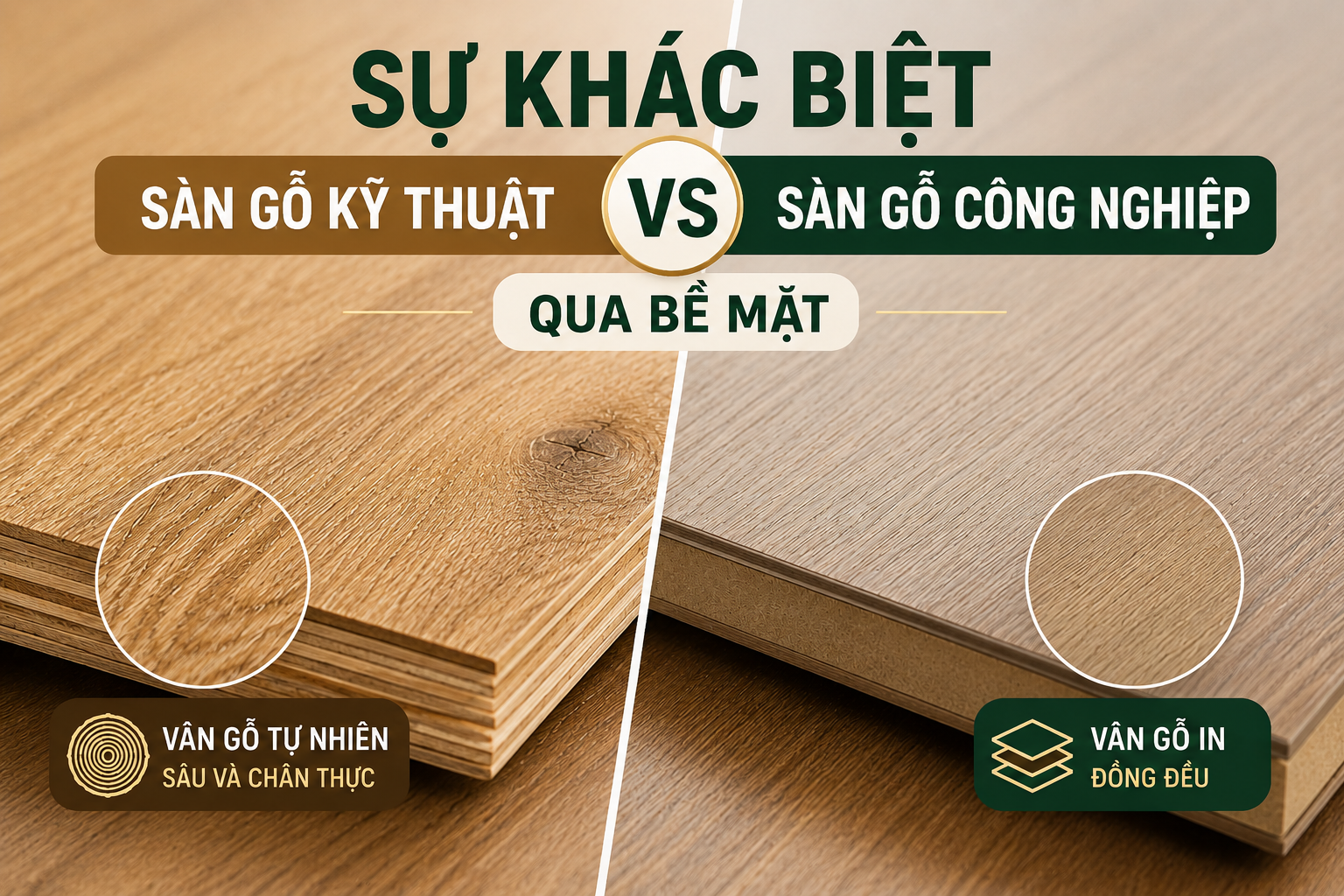 (VN) Điểm Khác Biệt Giữa Sàn Gỗ Kỹ Thuật Và Sàn Gỗ Công Nghiệp